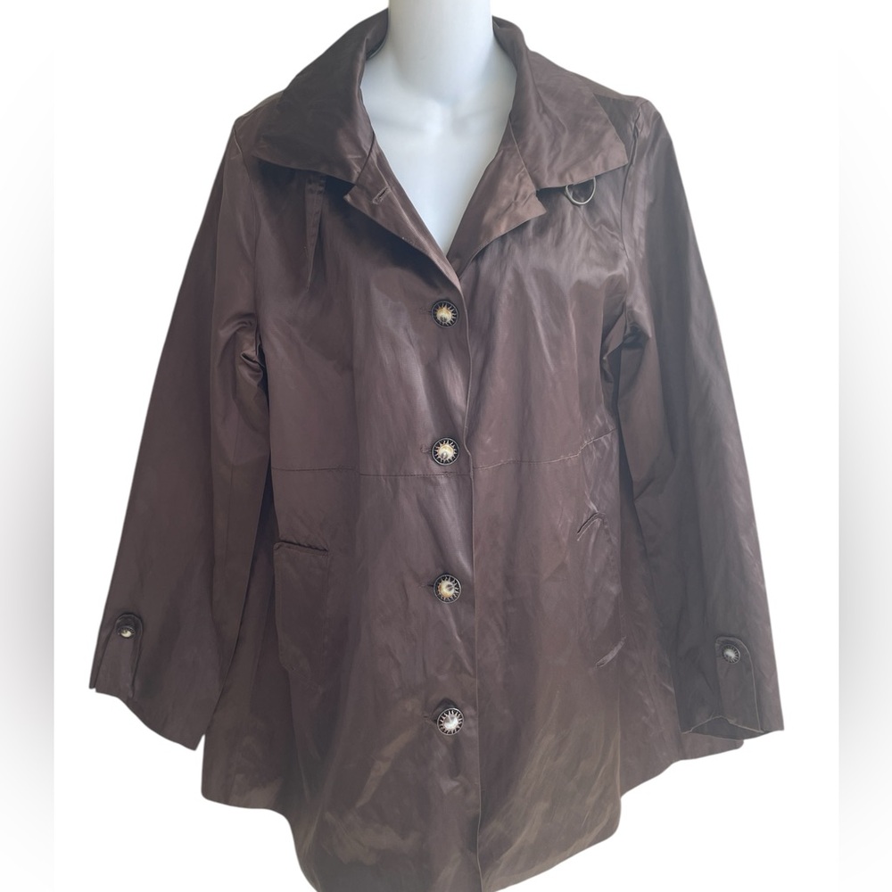 Montanaco Rain Trench Coat Lined Pockets Brown Flowy Woman’s Large